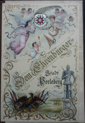 Darstellung des Stadtwappens auf einer Gl�ckwunschadresse der Stadt von 1903